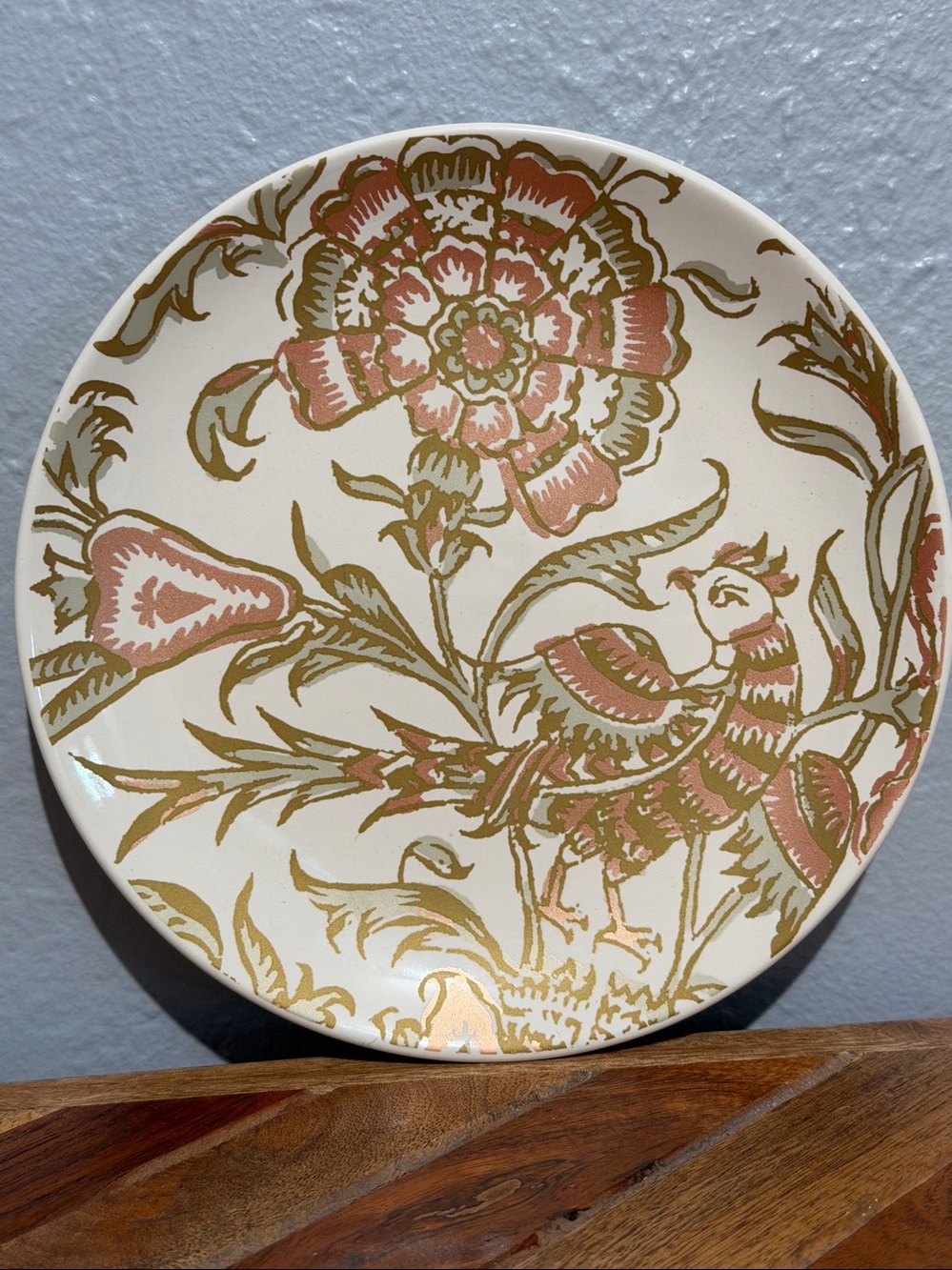 Vintage pottery barn kalamkari Indian print small plate NWOT peacock
